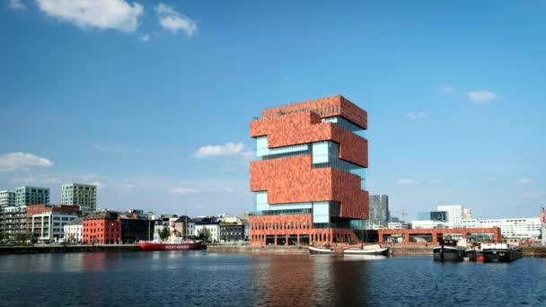 Antwerp Belgien Mai 2018 Mas Museum Aan Stroom Museum Fluss — Stockvideo