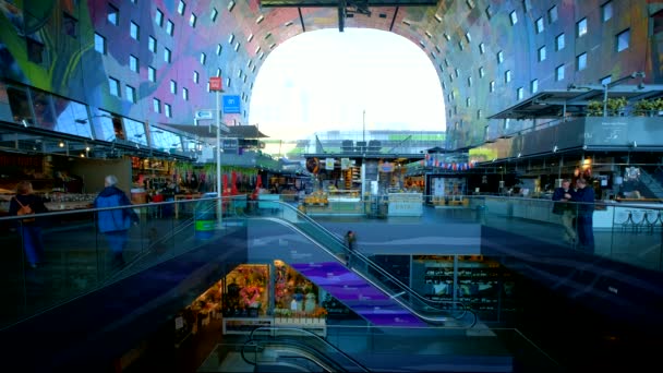 Rotterdam Netherlands Mungkin 2017 Interior View Market Hall Markthaal Residensial — Stok Video
