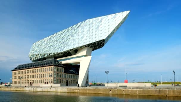 Antwerp Belgia Maj 2018 Centrala Administracyjna Portu Antwerpii Zaprojektowana Przez — Wideo stockowe