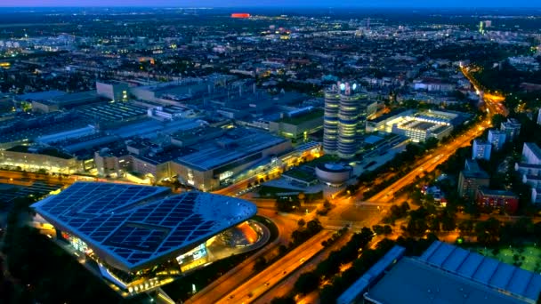 Munich Germany June 2018 德国巴伐利亚慕尼黑的宝马博物馆 Bwm Welt和工厂的空中景观 — 图库视频影像