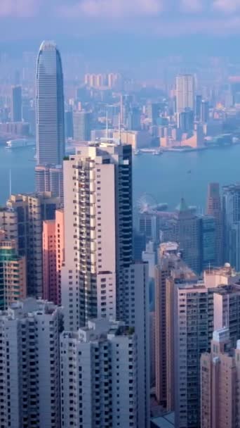 Hong Kong Skyline Stadsgezicht Centrum Wolkenkrabbers Van Victoria Peak Bij — Stockvideo