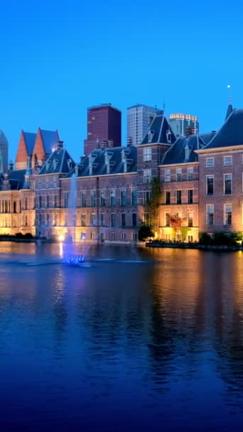 Vue Sur Chambre Parlement Binnenhof Lac Hofvijver Avec Des Gratte — Video
