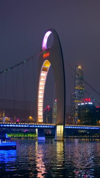 Guangzhou Vista Ponte Liede Sobre Rio Pérola Zhujiang Arranha Céus — Vídeo de Stock