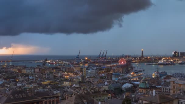 Timelapse Soir Port Gênes Gênes Italie Avec Grues Portuaires Zone — Video
