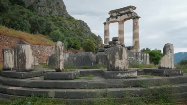 Tholos Com Colunas Dóricas Sanctuary Athena Pronoia Ruínas Temple Delphi — Vídeo de Stock