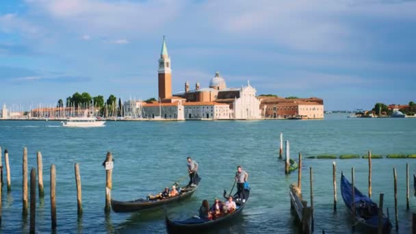 Venice Itália Junho 2018 Gondoliers Com Turistas Gôndolas Lagoa Veneza — Vídeo de Stock