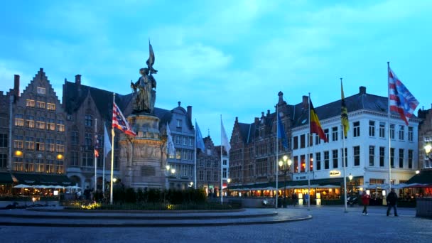 Bruges Belgio Maggio 2018 Piazza Brugge Grote Markt Con Statua — Video Stock