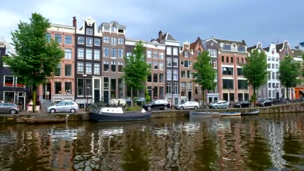 Amsterdam Hollandia Május 2018 Amterdam Városkép Csatorna Hajók Középkori Házak — Stock videók