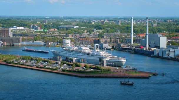 Rotterdam Netherlands 2017 Vedere Orașului Rotterdam Rotterdam Fosta Navă Croazieră — Videoclip de stoc