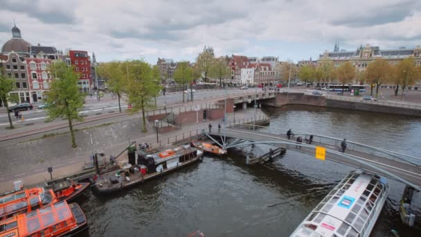 Amsterdam Netherlands May 2017 Aerial View Amsterdam Canal Tourist Boats — 图库视频影像