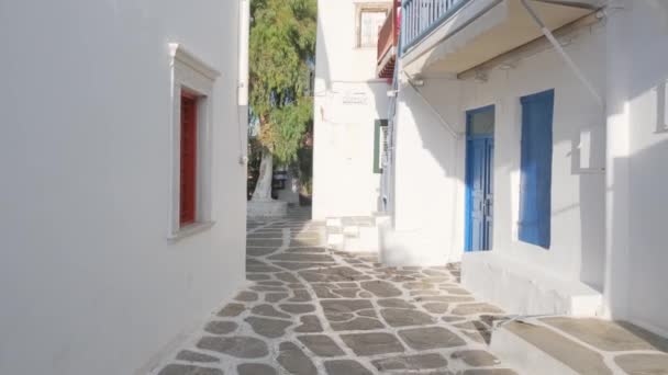 Mykonos Grecia Mayo 2019 Caminando Con Steadycam Steadicam Pintorescas Calles — Vídeos de Stock