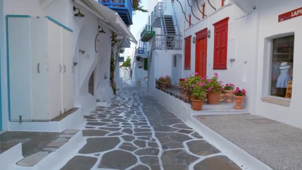 Mykonos Greece May 2019 Walking Steadycam Steadicam Picturesque Narrow Streets — Stock Video