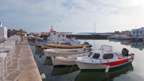 Naousa Grecja Maj 2019 Spacer Kamerą Malowniczej Ulicy Wybielonymi Domami — Wideo stockowe