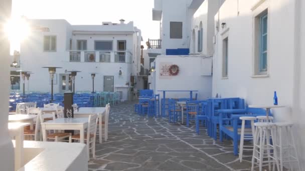 Naousa Greece Maio 2019 Caminhando Com Steadycam Rua Pitoresca Com — Vídeo de Stock