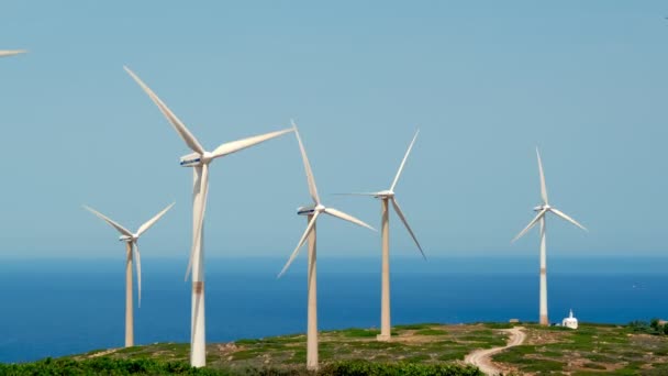 Creta Grecia Mayo 2019 Concepto Energía Alternativa Renovable Verde Turbinas — Vídeo de stock