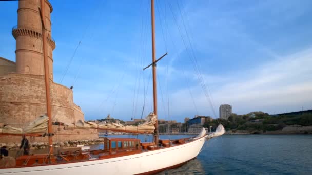 Marseille Frankrijk April 2019 Jachtschoener Marseille Oude Haven Vieux Port — Stockvideo