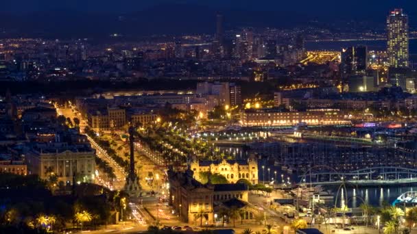 Barcelona Spanje April 2019 Luchtfoto Van Skyline Van Barcelona Met — Stockvideo