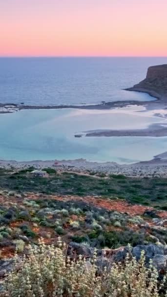 Eiland Gramvousa Het Prachtige Balos Strand Bij Zonsondergang Kreta Eiland — Stockvideo