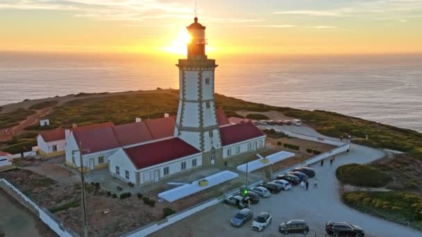 Aerial View Lighthouse Cabo Espichel Cape Espichel Atlantic Ocean Sunset — Stock Video