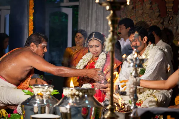 Chennai India Sierpnia Indyjska Tamilska Tradycyjna Ceremonia Ślubna — Zdjęcie stockowe