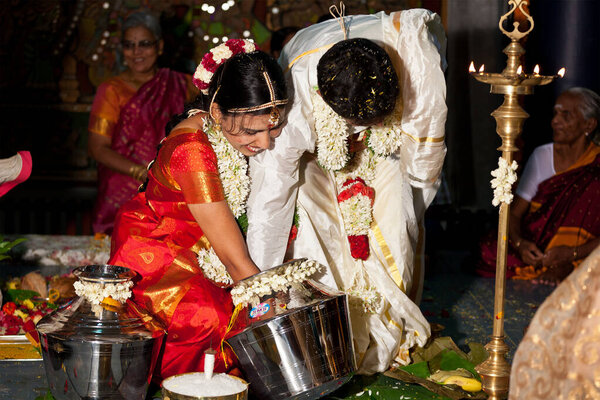 CHENNAI, INDIA - AUGUST 29: Indian (Tamil) Traditional Wedding Ceremony