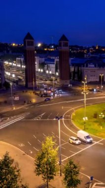 Placa d 'Espanya' nın, Plaza de Espana 'nın, İspanya' nın Barcelona, Katalonya, İspanya 'daki İspanyol Meydanı' nın hava trafiği.