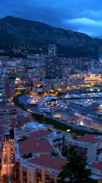 Pohled Monako Monte Carlo Přístavu Panorama Města Večerních Hodinách Monako — Stock video