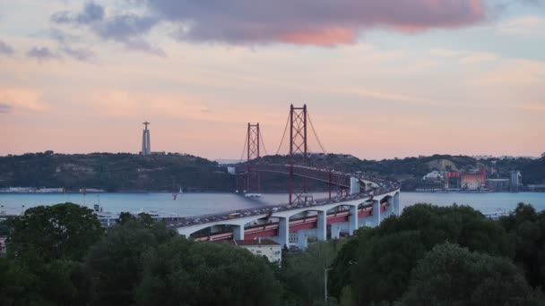 Lizbon Manzarası Miradouro Bairro Alvito Turist Bakış Açısı Tagus Nehri — Stok video