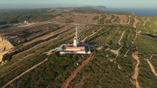 Luftaufnahme Des Leuchtturms Auf Cabo Espichel Kap Espichel Atlantik Ziehen — Stockvideo