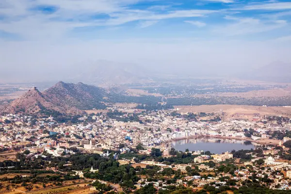 Ciudad Santa Vista Aérea Pushkar Desde Templo Savitri Rajastán India — Foto de Stock