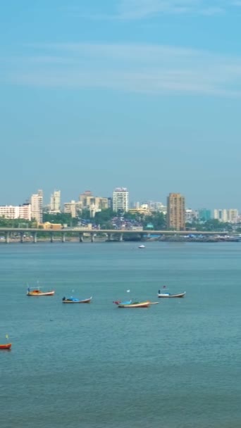 Finansowa Stolica Indii Mumbai Panorama Skyscrappers Łodzie Rybackie Most Bandra — Wideo stockowe