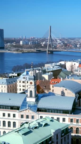 Vista Aérea Del Centro Riga Desde Iglesia San Pedro Riga — Vídeo de stock