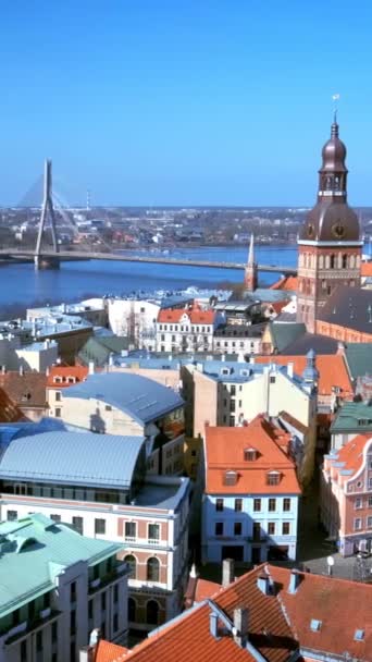Вид Воздуха Центр Риги Церкви Петра Рига Латвия — стоковое видео