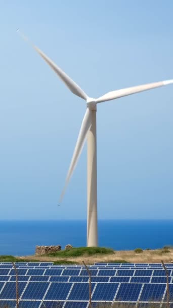 Concepto Energía Alternativa Renovable Verde Turbina Eólica Generadora Electricidad Panel — Vídeos de Stock