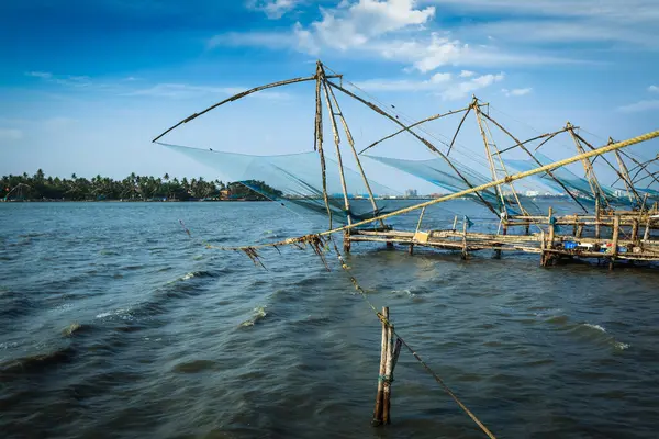 stock image Kochi chinese fishnets on sunset in Fort Kochin, Kochi, Kerala, India