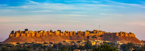 stock image Panorama of Jaisalmer Fort - one of the largest forts in the world, known as the Golden Fort Sonar quila on sunrise. Jaisalmer, Rajasthan, India