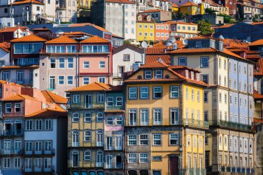 View of Portuguese traditional colorful houses in Porto city, Portugal clipart