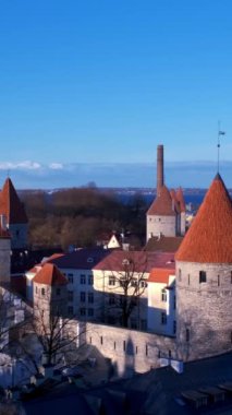 Gündüz Tallinn Ortaçağ Eski Kasabası 'nın havadan görünüşü, yatay tavalı Estonya