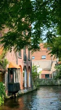 Bruges Brugge 'deki kanal, ortaçağ evleri, Belçika