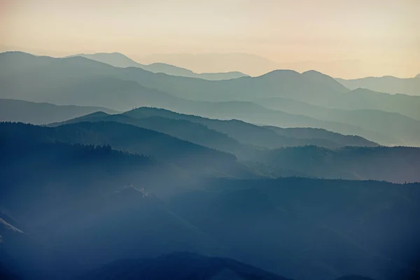 stock image Carpathian mountains summer sunset landscape with abstract gradient of mountain peaks in blue colors, natural travel outdoor background