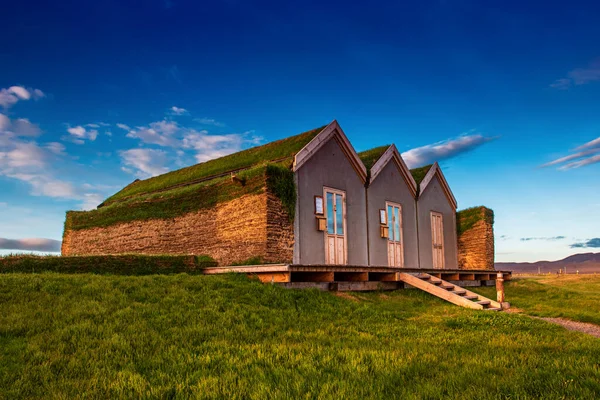 Anciennes Maisons Traditionnelles Gazon Islandais Dans Nord Islande Arrière Plan — Photo