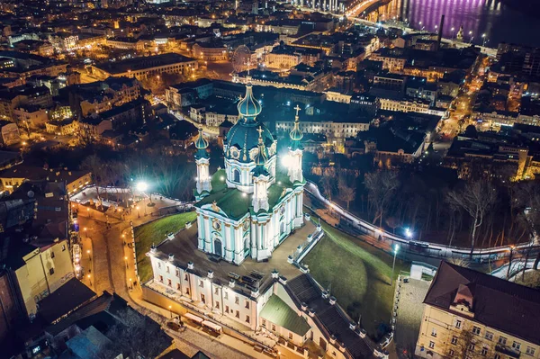 Widok Lotu Ptaka Kościół Andrzeja Kijowie Ukraina — Zdjęcie stockowe