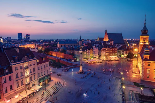 Staden Warszawa Natten Polen Castle Square Gamla Stan Pittoreska Stadslandskap — Stockfoto