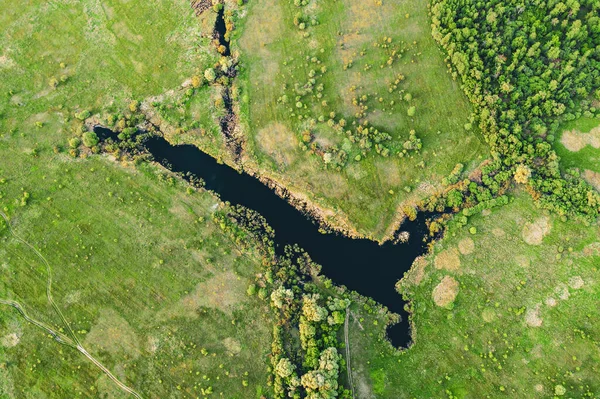 Воздушный Пейзаж Голубого Озера Зеленом Поле Вид Сверху Красивый Природный — стоковое фото