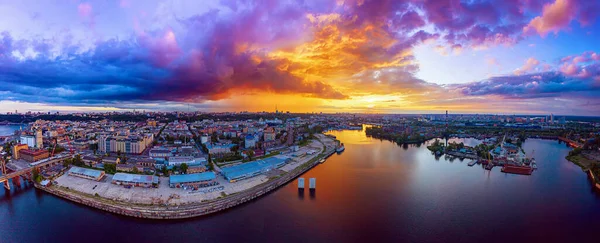 Dramatischer Farbenfroher Sonnenuntergang Über Dem Dnipro Kiew Ukraine Reisehintergrund Großes — Stockfoto