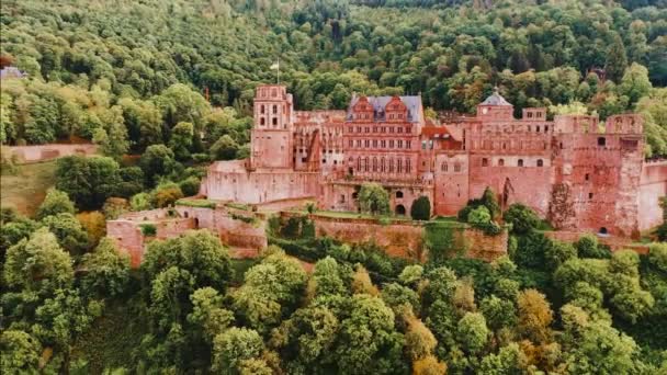 Heidelberg Widok Lotu Ptaka Zamek Heidelberg Heidelberger Schloss Średniowieczna Twierdza — Wideo stockowe