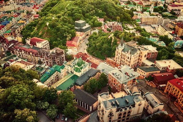 Luftfoto Andrews Descent Vozdvizhenka Distriktet Kiev Ukraine Ved Solnedgang Rejsemål - Stock-foto