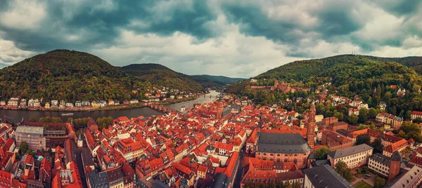 Panoramaudsigt Vartegn Smukke Heidelberg Med Neckar Flod Tyskland Rejsemål Koncept - Stock-foto