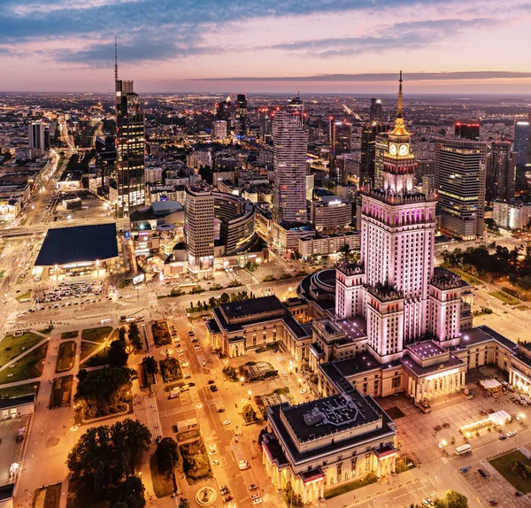 Widok Powietrza Pałac Nauki Kultury Warszawie Widok Góry Nowoczesnego Centrum — Zdjęcie stockowe