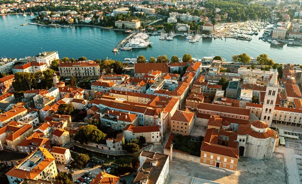 Top view of the Zadar old town and sea. Zadar, Croatia. Travel destinations vacational background. View from above.